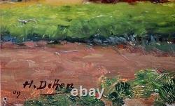 Tableaux anciens, Trois huiles de paysage daté 1909, signature a déchiffré
