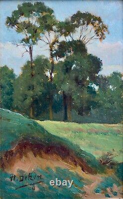 Tableaux anciens, Trois huiles de paysage daté 1909, signature a déchiffré