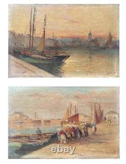 Tableaux anciens huile, Vue Du Port Des Sable D'Olonne 1917