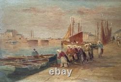 Tableaux anciens huile, Vue Du Port Des Sable D'Olonne 1917