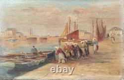 Tableaux anciens huile, Vue Du Port Des Sable D'Olonne 1917
