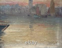 Tableaux anciens huile, Vue Du Port Des Sable D'Olonne 1917