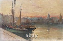 Tableaux anciens huile, Vue Du Port Des Sable D'Olonne 1917