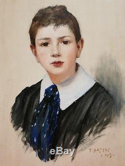 Tancrède BASTET peintre Grenoble tableau portrait jeune garçon enfant huile