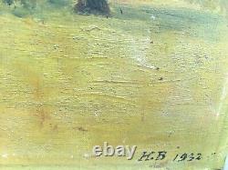 Très Belle Peinture 1932 Arbre Huile Panneau Bois Hsp À Identifier Signé Dos