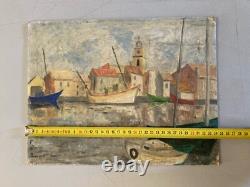 Très Belle Peinture Huile sur carton Martigues Mer Méditerranée bateau peche art
