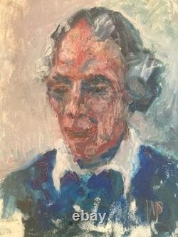 Très Belle Peinture Huile sur panneau bois Homme Portrait 1960 Ancien Signé Art