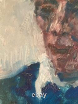 Très Belle Peinture Huile sur panneau bois Homme Portrait 1960 Ancien Signé Art
