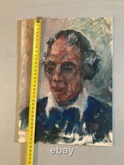 Très Belle Peinture Huile sur panneau bois Homme Portrait 1960 Ancien Signé Art
