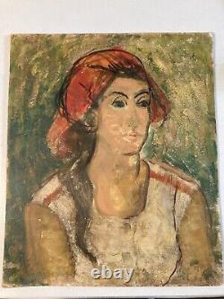 Très Belle Peinture Huile sur panneau bois femme portrait 1950 Expressionnisme