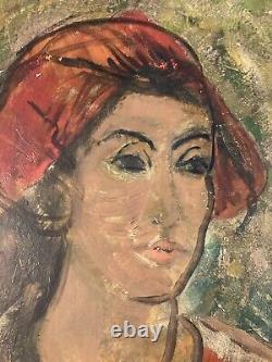 Très Belle Peinture Huile sur panneau bois femme portrait 1950 Expressionnisme
