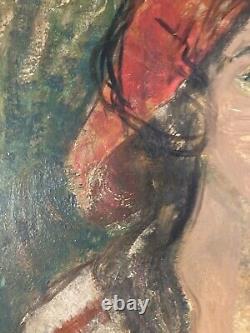 Très Belle Peinture Huile sur panneau bois femme portrait 1950 Expressionnisme