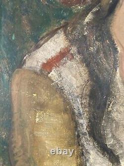 Très Belle Peinture Huile sur panneau bois femme portrait 1950 Expressionnisme