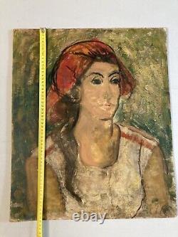 Très Belle Peinture Huile sur panneau bois femme portrait 1950 Expressionnisme