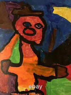 Très Belle Peinture Panneau Bois Art Brut Outsider Portrait 1980 A Identifier