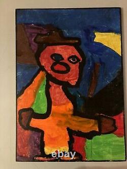 Très Belle Peinture Panneau Bois Art Brut Outsider Portrait 1980 A Identifier