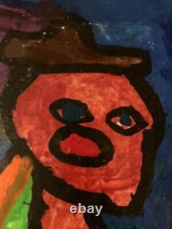 Très Belle Peinture Panneau Bois Art Brut Outsider Portrait 1980 A Identifier