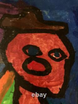Très Belle Peinture Panneau Bois Art Brut Outsider Portrait 1980 A Identifier