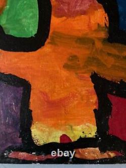 Très Belle Peinture Panneau Bois Art Brut Outsider Portrait 1980 A Identifier