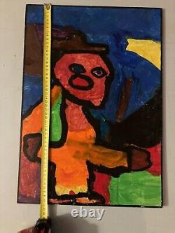 Très Belle Peinture Panneau Bois Art Brut Outsider Portrait 1980 A Identifier