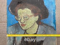 Très Belle Peinture fauve Huile sur panneau bois femme portrait 1950 fauvisme