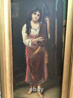Très Belle Peinture femme portrait orientaliste sur panneau de bois signé Gerard