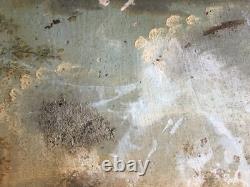 Très ancien tableau huile sur bois, thème pèche et pause pipi