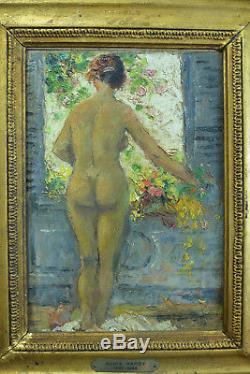 Trés beau Tableau Portrait nue Femme à la Fenêtre André Hardy Peintre Normandie