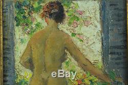 Trés beau Tableau Portrait nue Femme à la Fenêtre André Hardy Peintre Normandie