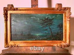 Trés beau petit tableau marine à l'huile sur bois 26x14 cm signé