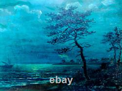 Trés beau petit tableau marine à l'huile sur bois 26x14 cm signé