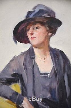 Très beau tableau. Elégante au chapeau. Alexandre BONNARDEL (1867-1942). Lyon