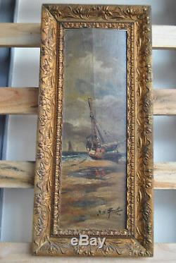 Très belle peinture Marine à l'huile XIXème sur bois, Signé par