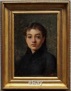 Très joli portrait de jeune fille 1880, Jules Nel-Dumouchel XIXè