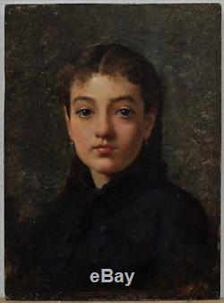Très joli portrait de jeune fille 1880, Jules Nel-Dumouchel XIXè