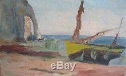 Très rare sujet & époque Marine Bateau Etretat Impressionnisme proche Monet 1900