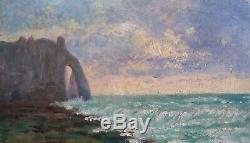 Très rare sujet et époque Etretat 2 Tableau impressionniste Proche Monet Marine