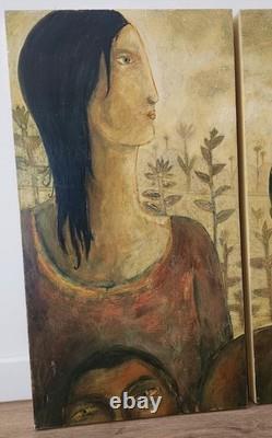 Triptyque original MANOU 2008, Peinture sur bois signée, Afrique