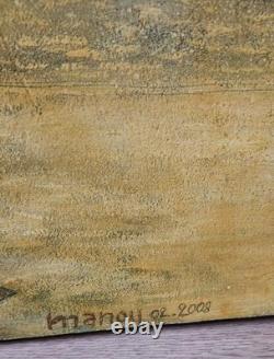 Triptyque original MANOU 2008, Peinture sur bois signée, Afrique