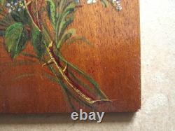 Trois belles huiles sur bois tableaux bouquets de fleurs Art Nouveau rose pensée