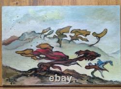 VAN DER LOO (1911-1996) huile sur toile et BoisComposition abstraite créatures