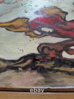 VAN DER LOO (1911-1996) huile sur toile et BoisComposition abstraite créatures