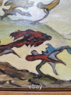 VAN DER LOO (1911-1996) huile sur toile et BoisComposition abstraite créatures