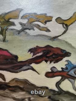 VAN DER LOO (1911-1996) huile sur toile et BoisComposition abstraite créatures