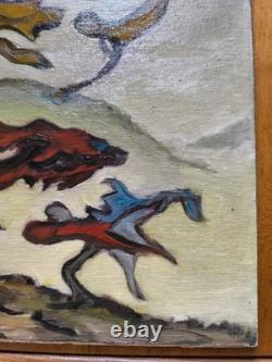 VAN DER LOO (1911-1996) huile sur toile et BoisComposition abstraite créatures
