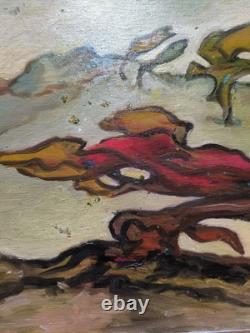 VAN DER LOO (1911-1996) huile sur toile et BoisComposition abstraite créatures