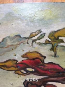 VAN DER LOO (1911-1996) huile sur toile et BoisComposition abstraite créatures