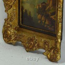 Vers 1800-1850 Peinture à l'huile ancienne Paysage avec des bâtiments 32x30cm