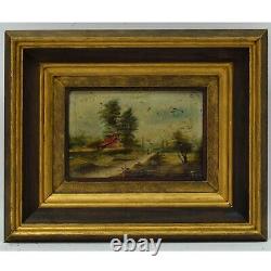 Vers 1900 Ancienne peinture huile Paysage d'été signé 36x29 cm
