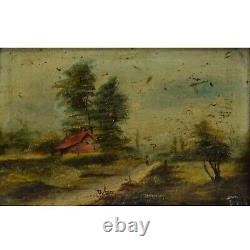 Vers 1900 Ancienne peinture huile Paysage d'été signé 36x29 cm
